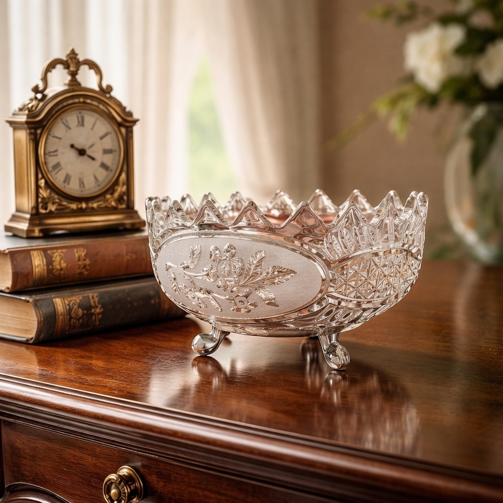 Vintage 70s Zajecar Yugoslavian Lead Crystal 3-footed Bowl 8.5x5"